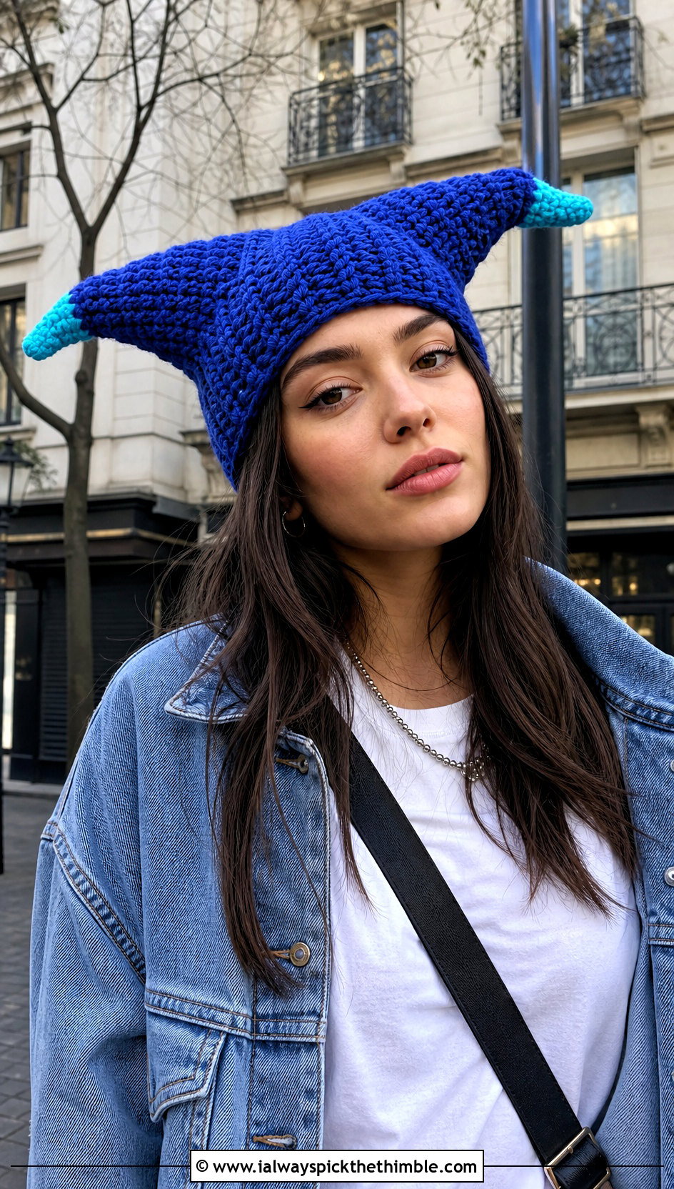 Two Point Crochet Jester Hat With Denim Jacket - 25 crochet jester hat outfit ideas