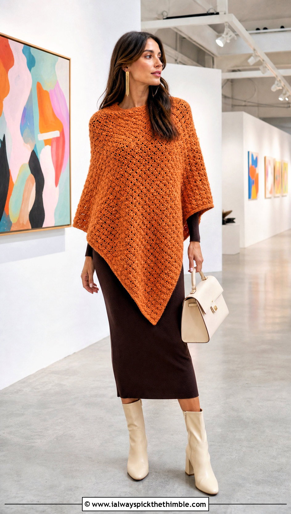 Two Point Crochet Poncho With Column Dress - 15 Lightweight Crochet Poncho outfit ideas