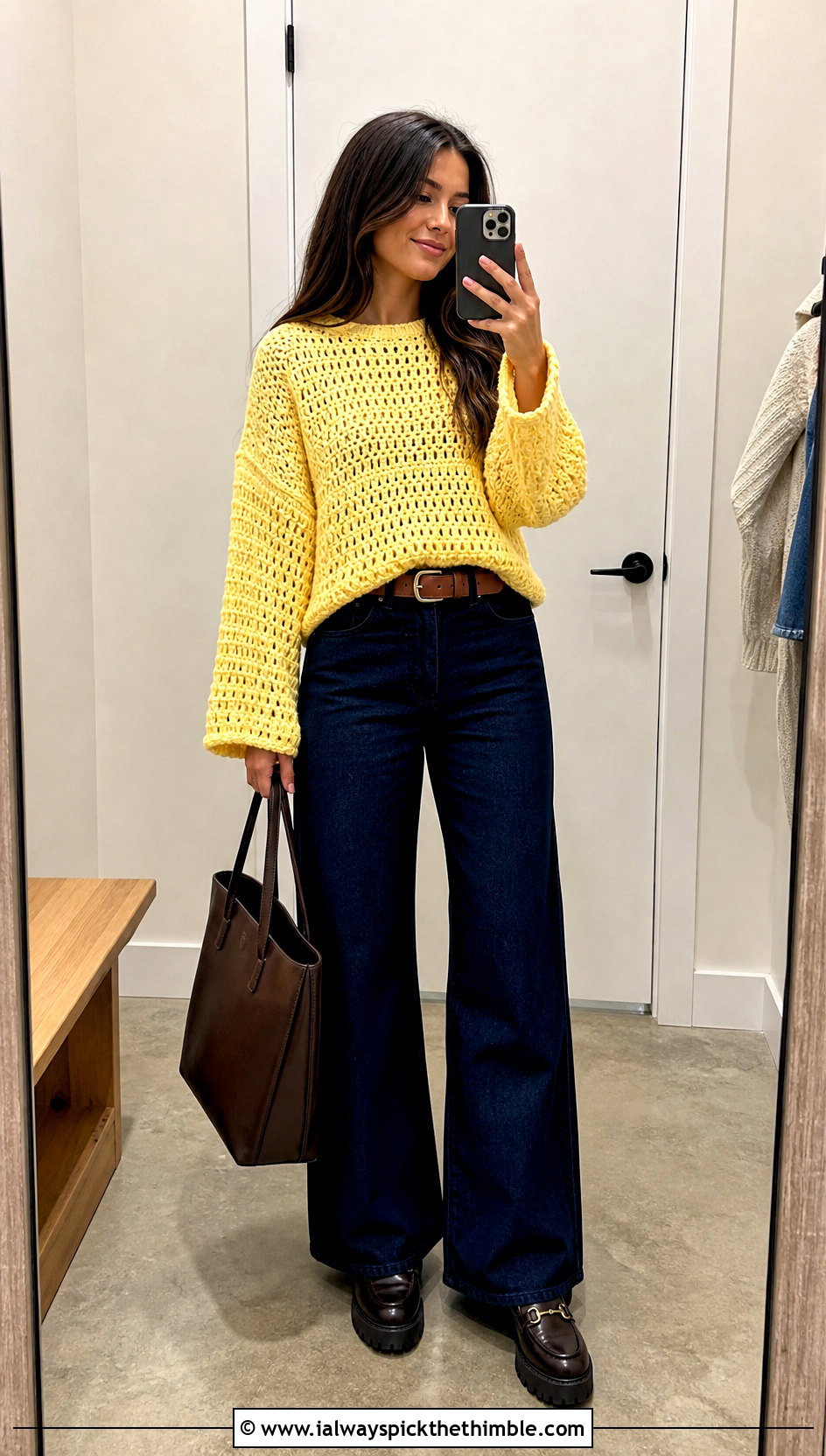 Two Rectangle Drop Shoulder Pullover With Wide Leg Jeans - 15 Crochet Sweater From Rectangle outfit ideas