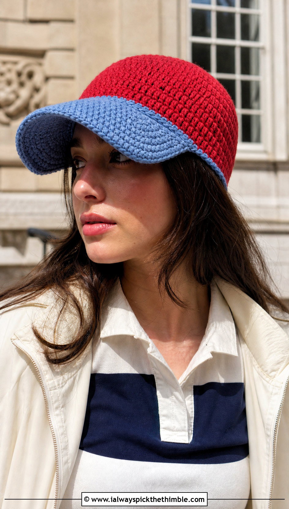 Two Tone Baseball Brim Crochet Beanie With Rugby Shirt - 20 Crochet Beanie With Brim outfit ideas