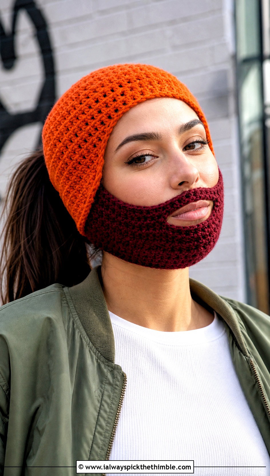 Two Tone Beard Crochet Beanie With Cargo Pants - 25 crochet beard hat outfit ideas