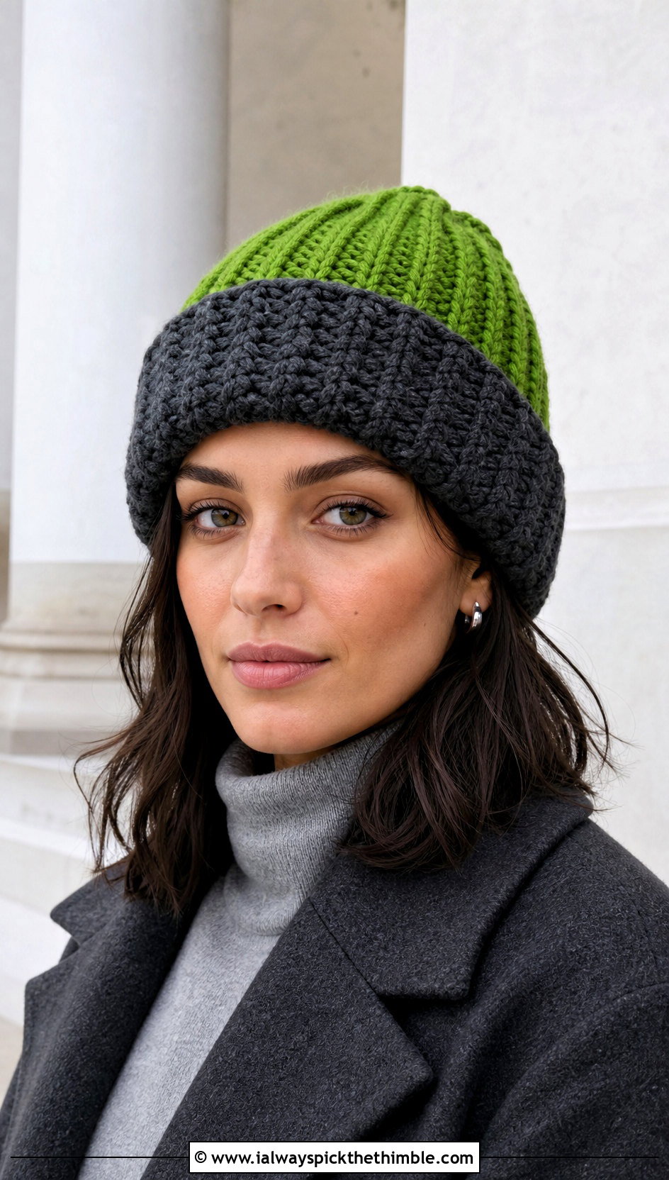 Two Tone Chunky Ribbed Crochet Hat With Monochrome Outfit - 20 Chunky Ribbed Crochet Hat outfit ideas