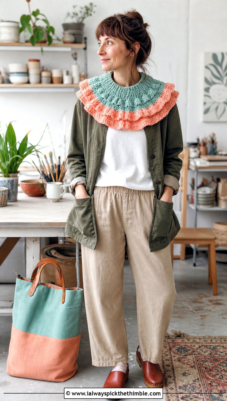 Two Tone Clown Crochet Ruffle Collar With Chore Jacket - 20 Clown Crochet Ruffle Collar outfit ideas