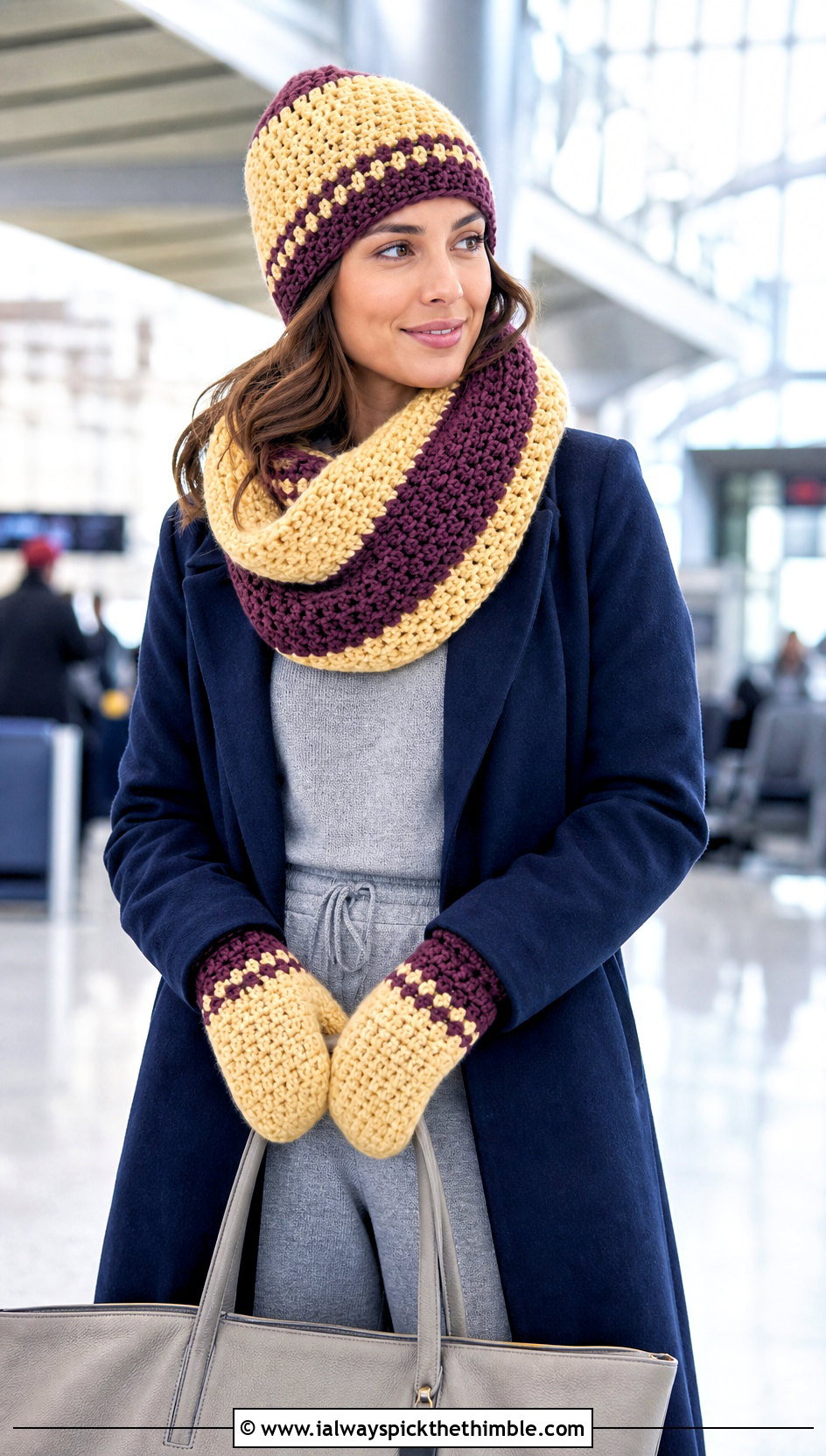 Two Tone Crochet Beanie Infinity Scarf And Mittens With Knit Travel Set - 20 Crochet Hat Mittens Scarf Set outfit ideas