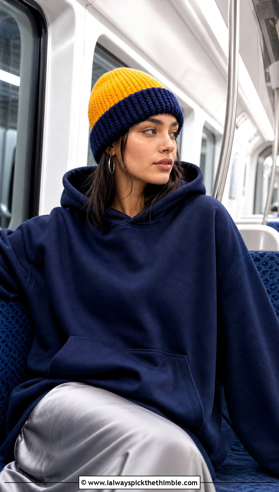 Two Tone Crochet Beanie With Hoodie And Midi Skirt - 15 Easy Crochet Beanies For Beginners outfit ideas