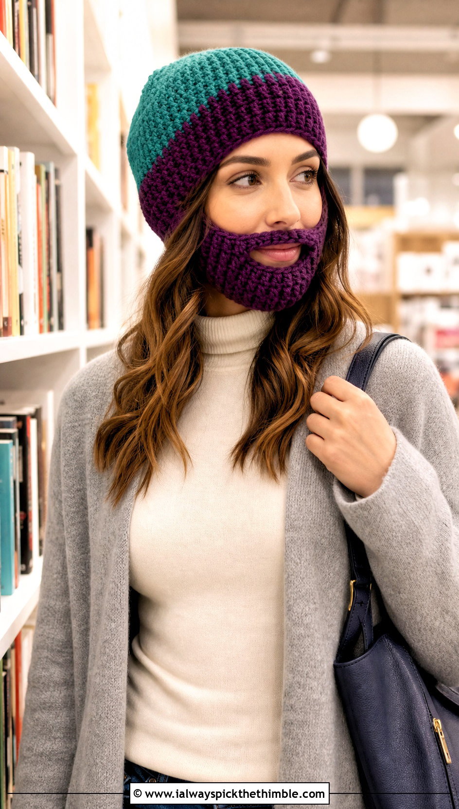 Two Tone Crochet Beard Hat With Long Cardigan - 15 Crochet Hat With Beard outfit ideas