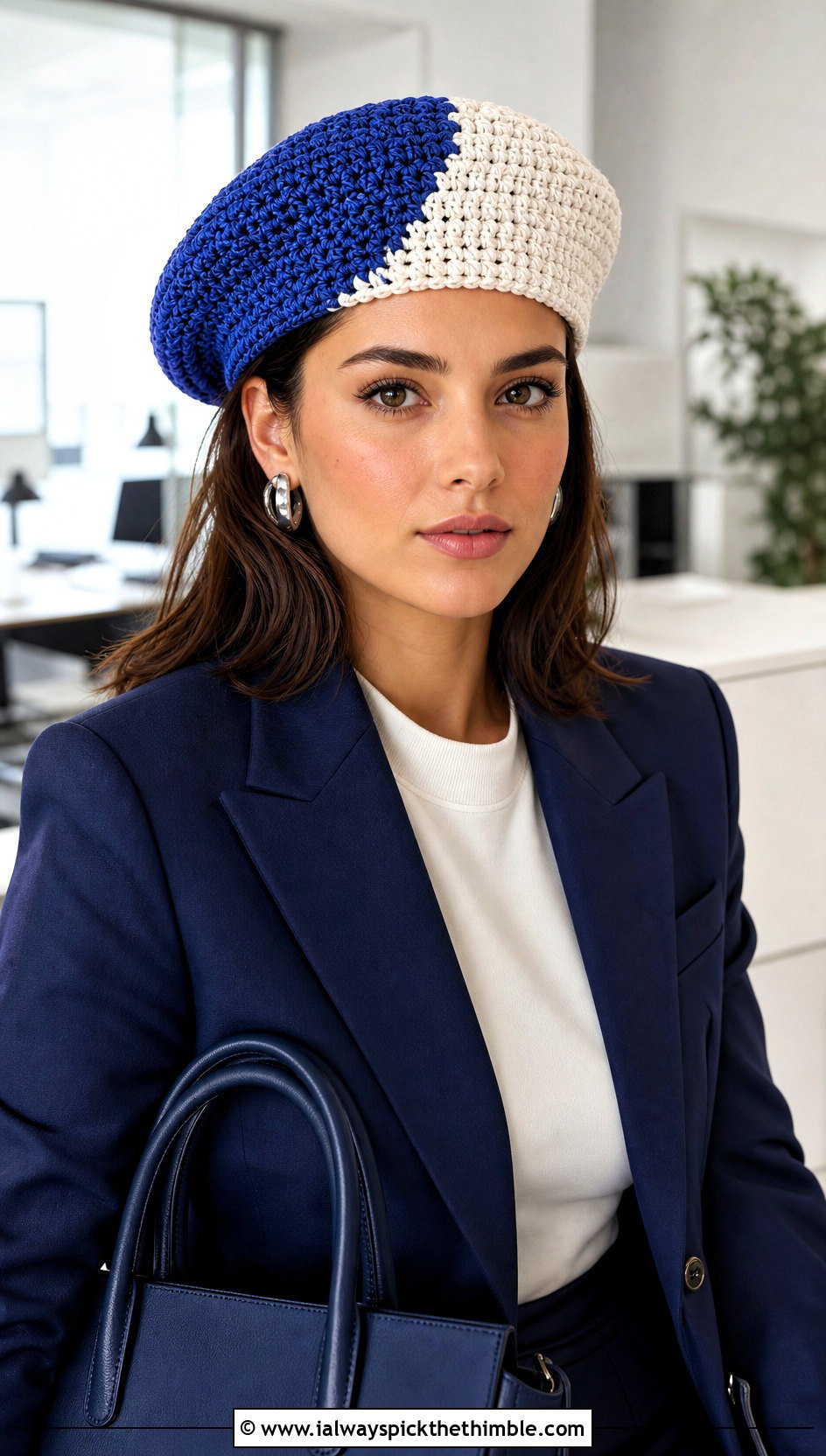 Two Tone Crochet Beret With Skirt Suit - 20 crochet berets outfit ideas