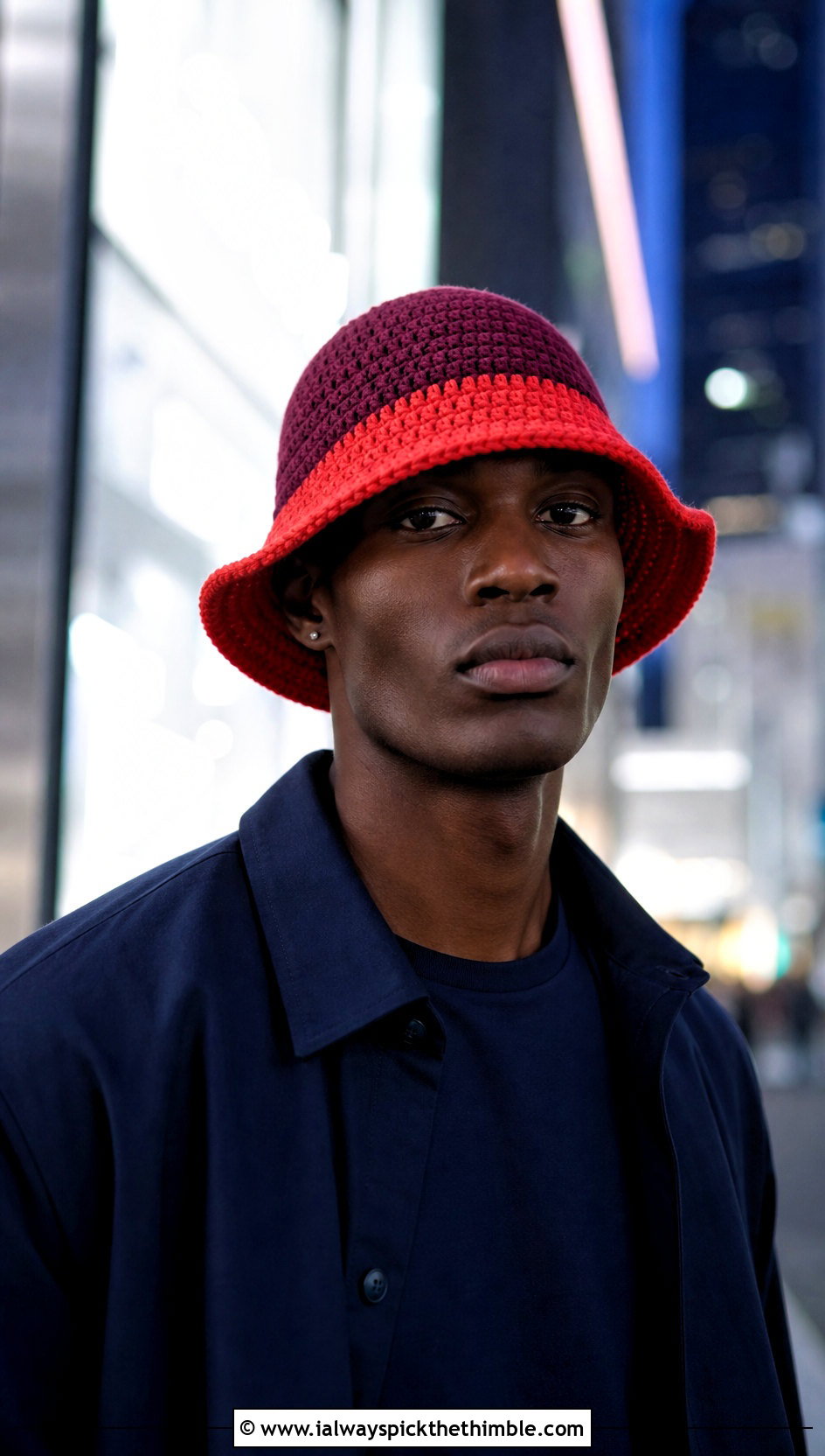 Two Tone Crochet Bucket Hat With Monochrome Outfit - 25 men's crochet hat outfit ideas