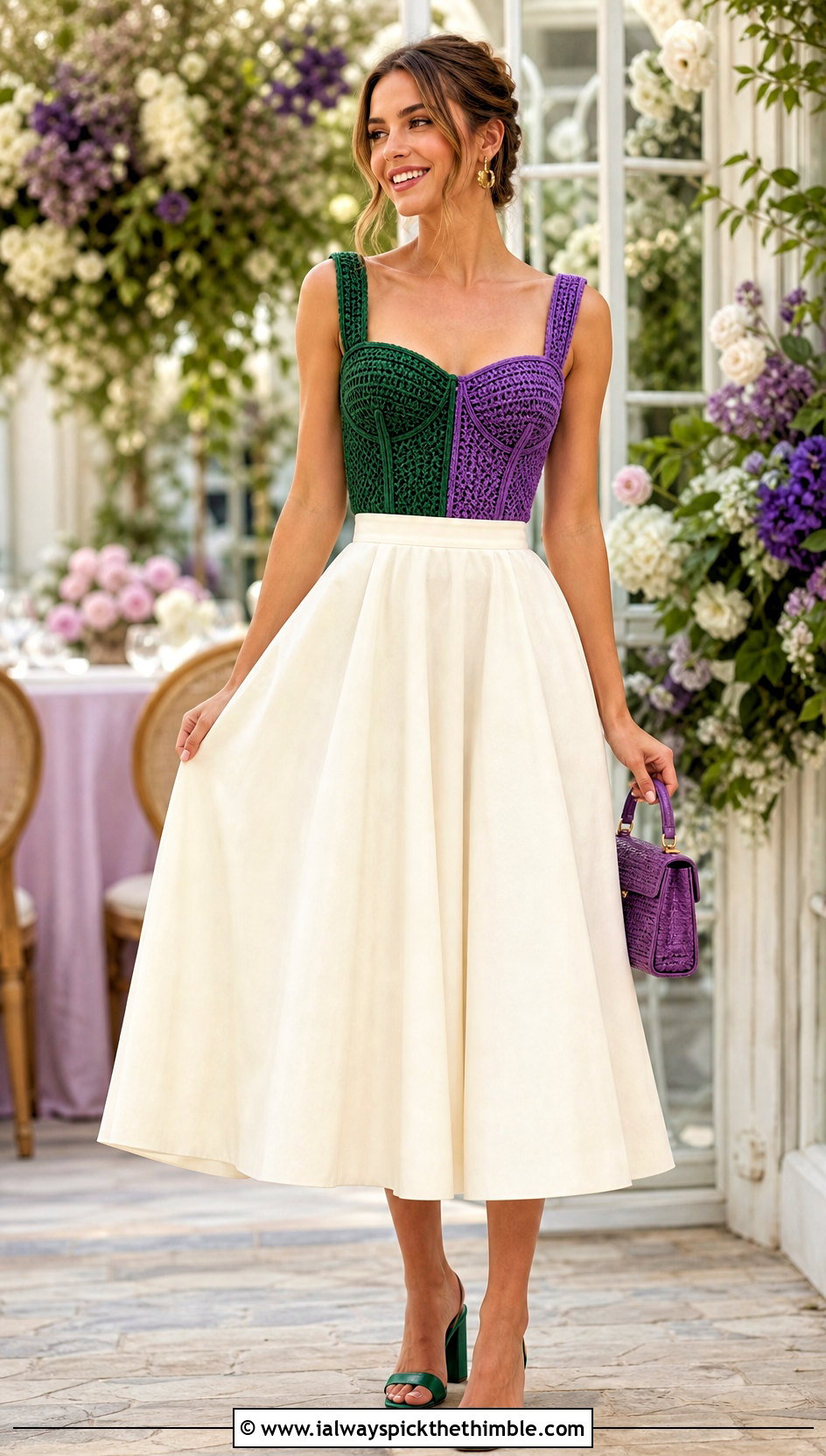 Two Tone Crochet Corset Top With Full Midi Skirt - 20 Crochet Two Tone Top outfit ideas