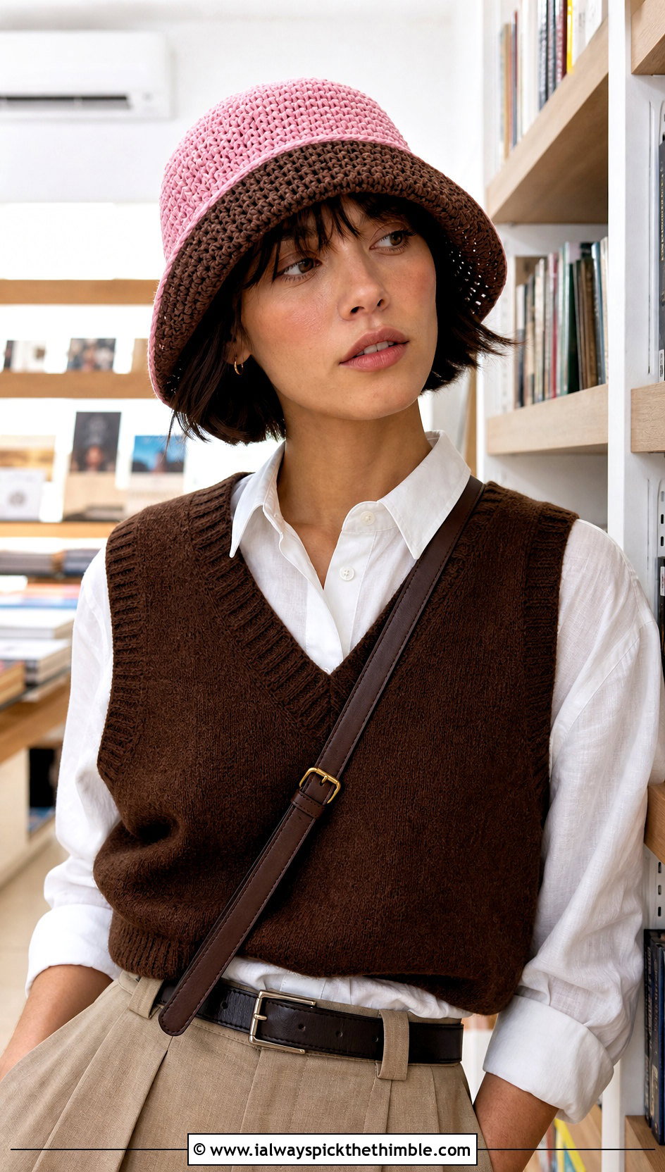 Two Tone Crochet Fisherman Hat With Sweater Vest - 25 crochet fisherman hat outfit ideas