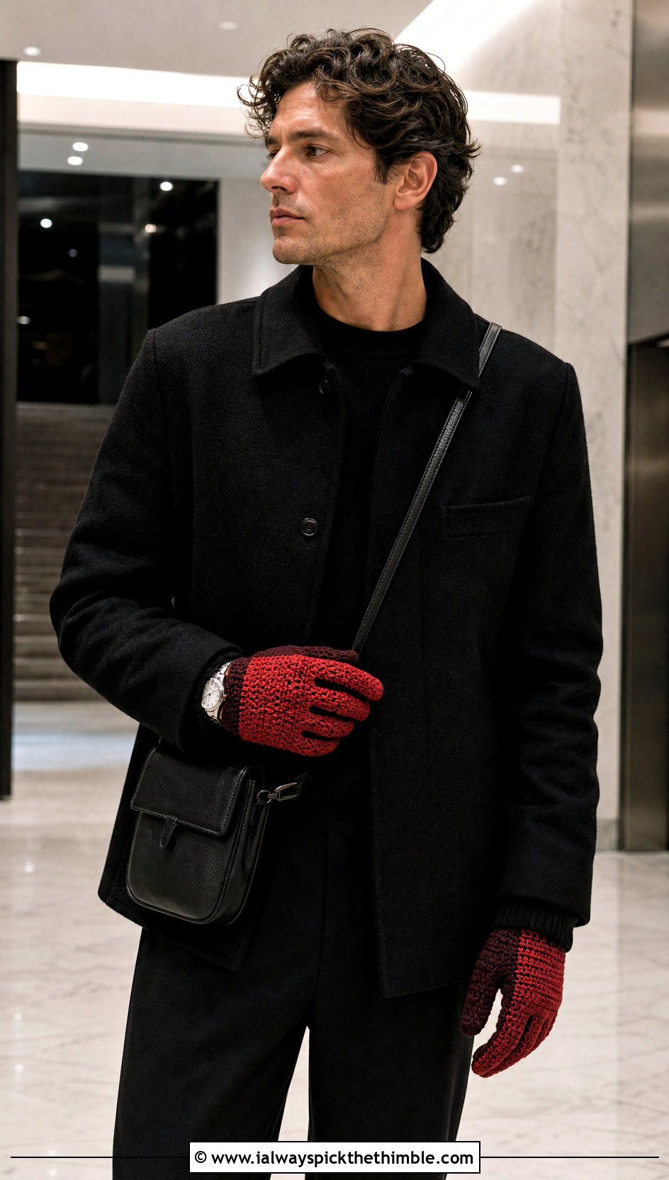 Two Tone Crochet Gloves With Monochrome Outfit - 25 men crochet gloves outfit ideas