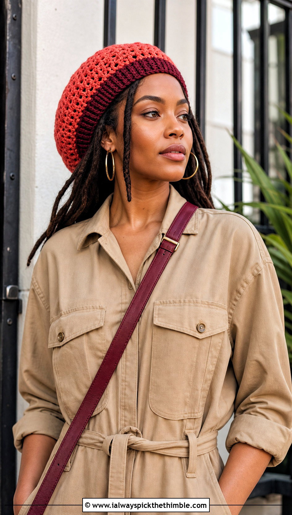 Two Tone Crochet Rasta Tam Hat With Utility Jumpsuit - 20 crochet rasta tam hat outfit ideas