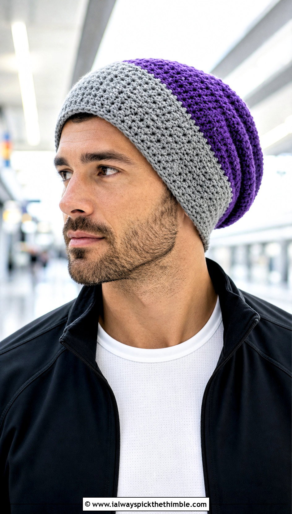 Two Tone Crochet Slouchy Beanie With Track Jacket - 25 Crochet Slouchy Hat Mens Slouch Beanie outfit ideas