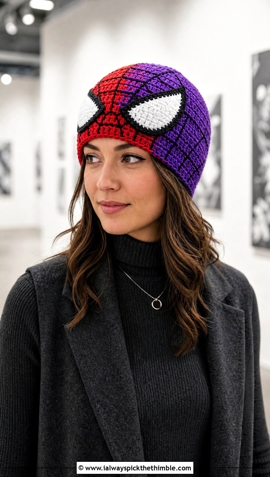 Two Tone Crochet Spider Man Beanie With Monochrome Outfit - 25 crochet spider man beanie outfit ideas