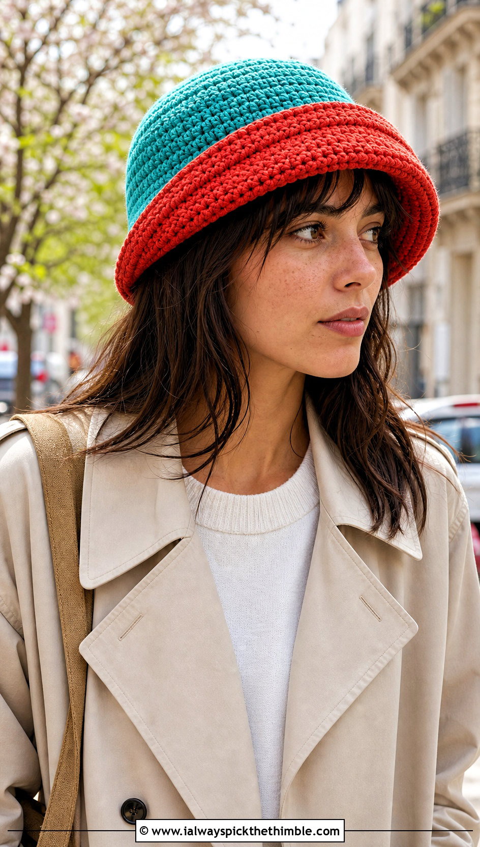 Two Tone Double Brim Crochet Hat With Trench Coat - 20 Double Brim Crochet Hat outfit ideas