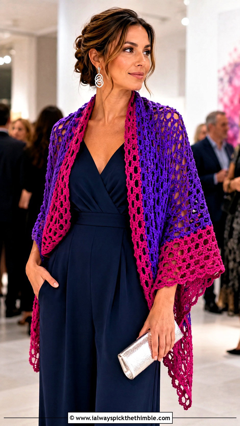 Two Tone Double Crochet Scarf With Evening Jumpsuit - 25 double crochet scarf outfit ideas