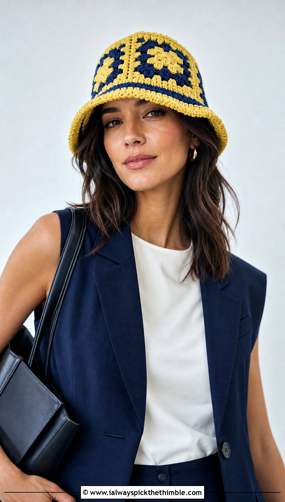 Two Tone Granny Square Bucket Hat With Vest And Trousers - 25 Granny Square Bucket Hat outfit ideas