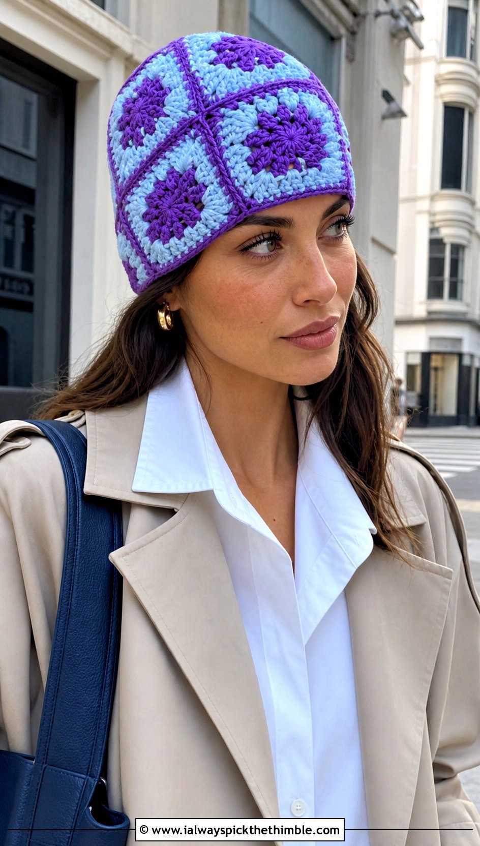Two Tone Granny Square Crochet Beanie With Shirt And Trousers - 20 granny square crochet beanie outfit ideas