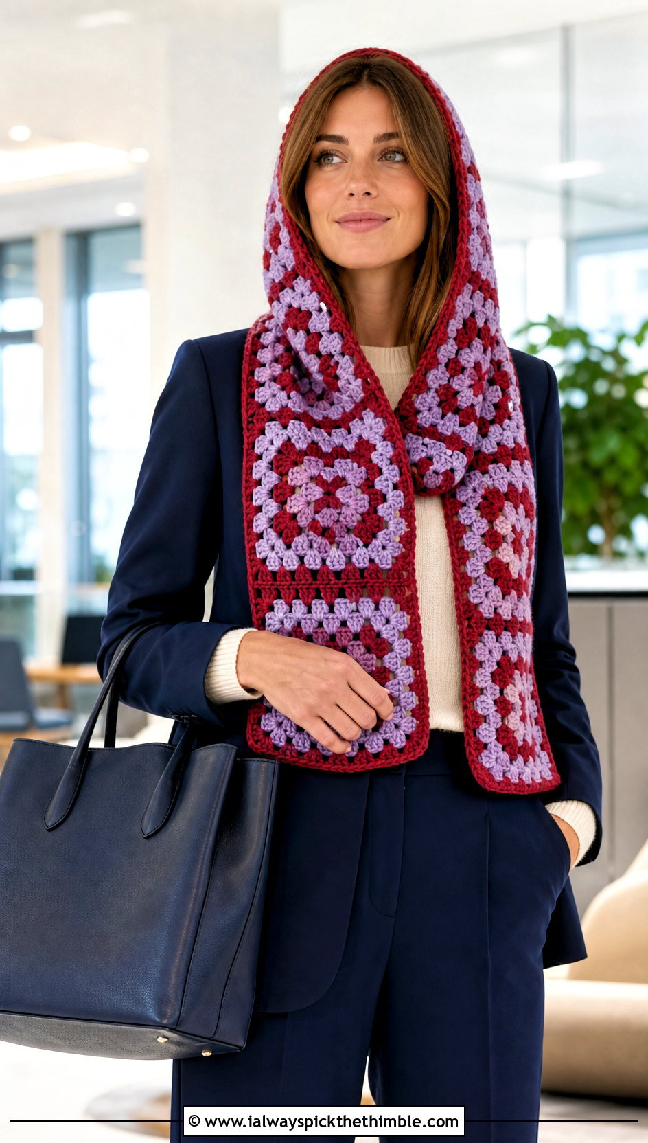 Two Tone Granny Square Crochet Hooded Scarf With Trouser Suit - 20 Granny Square Crochet Hooded Scarf outfit ideas