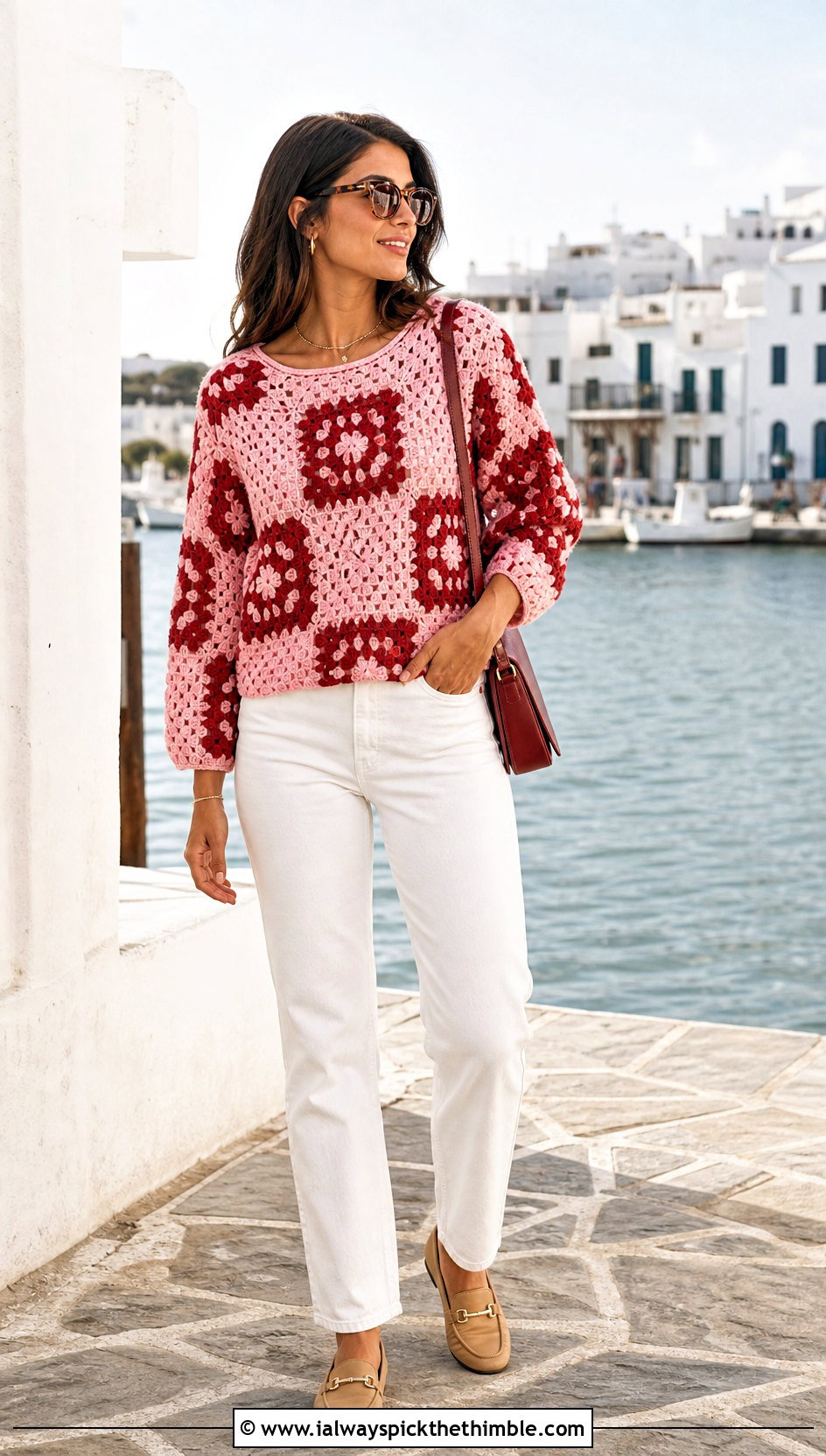 Two Tone Granny Square Pullover With White Jeans - 25 granny square pullover outfit ideas