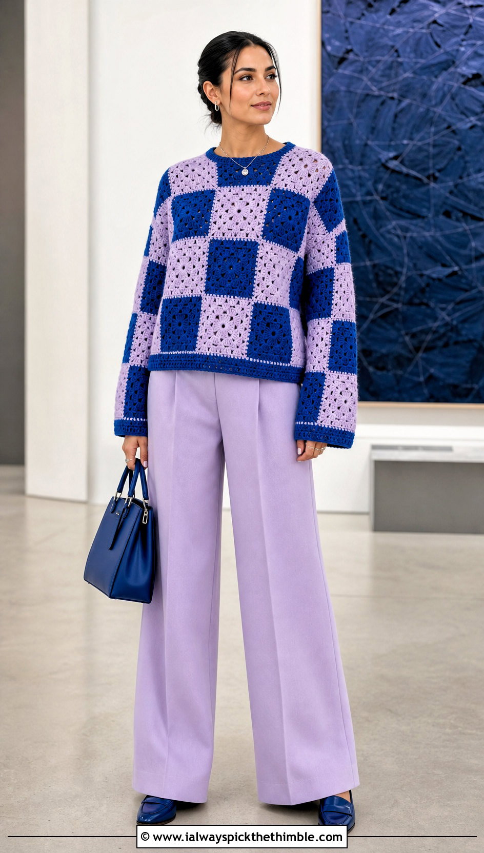 Two Tone Granny Square Sweater With Matching Trousers - 25 granny square sweater outfit ideas