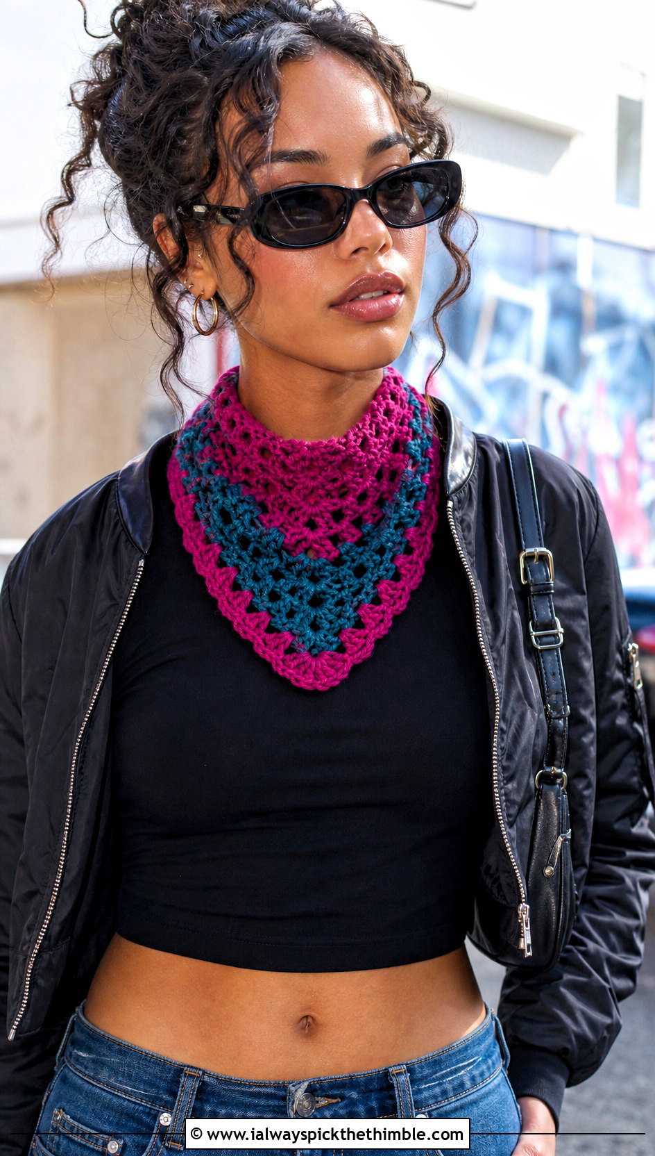 Two Tone Kerchief Crochet Scarf With Cargo Pants - 20 two tone crochet scarf outfit ideas