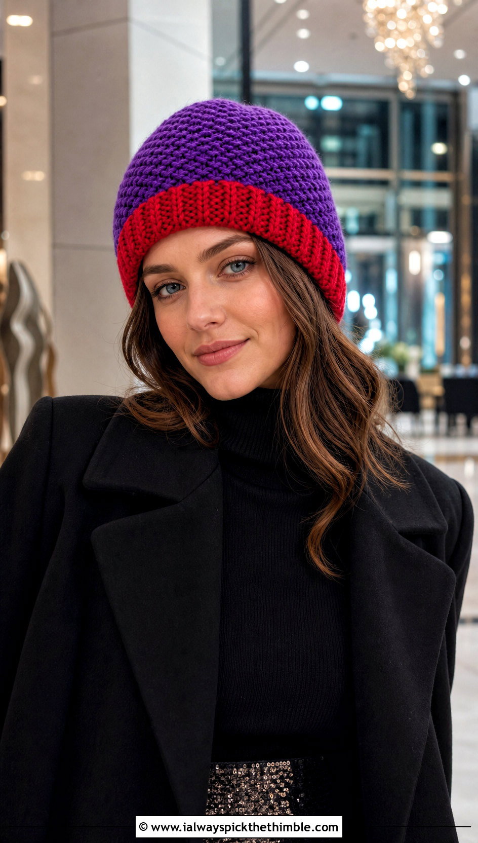 Two Tone Knit Look Beanie With Sequin Skirt - 15 Crochet Hat That Looks Knitted outfit ideas