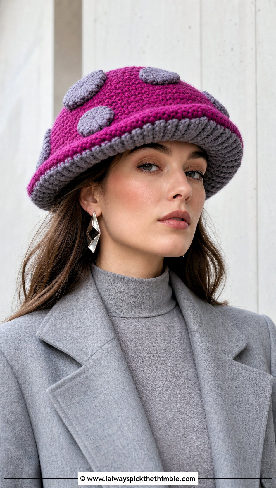 Two Tone Mushroom Crochet Cap With Monochrome Outfit - 20 Mushroom Crochet Cap outfit ideas