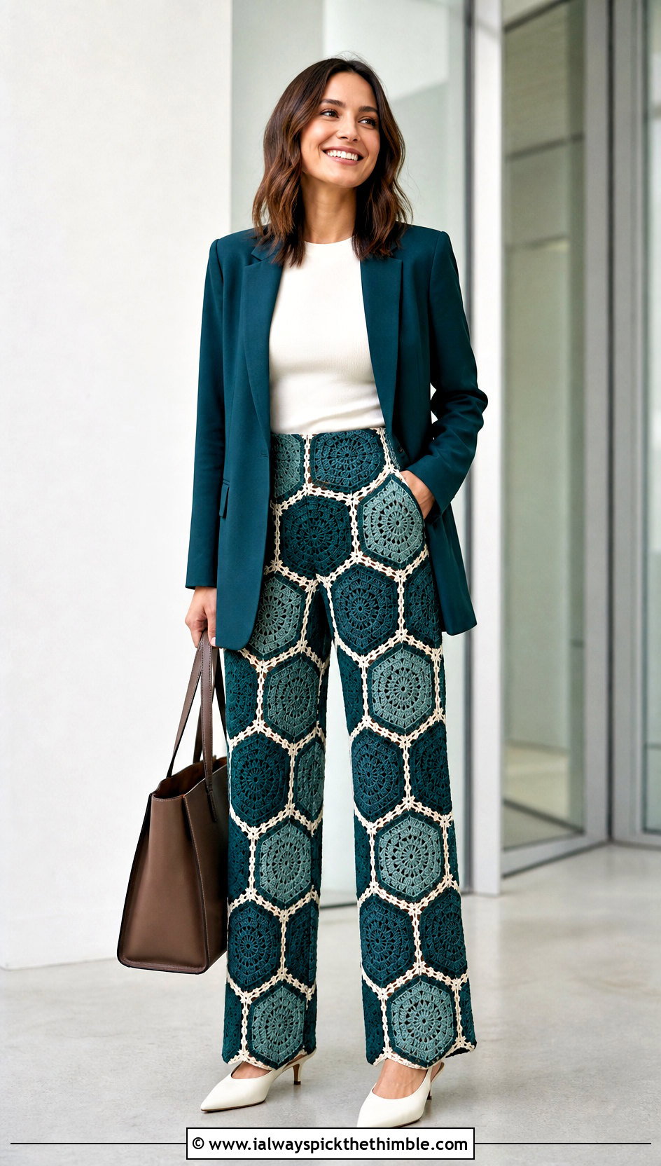 Two Tone Octagon Pants With Tailored Blazer - 15 Crochet Octagon Pants outfit ideas