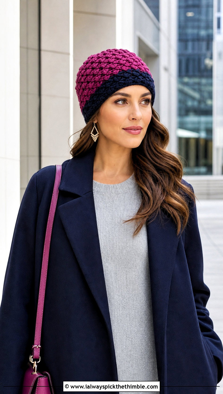 Two Tone Shell Stitch Beanie With Long Maxi Coat - 15 Crochet Shell Stitch Beanie outfit ideas