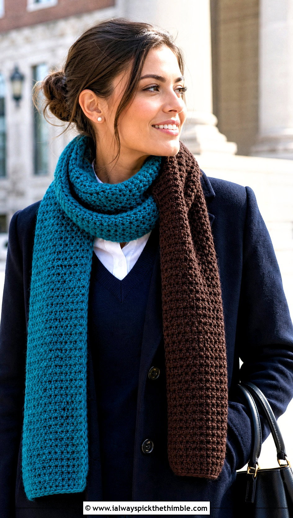 Two Tone Thermal Stitch Crochet Scarf With Preppy Outfit - 20 Thermal Stitch Crochet Scarf outfit ideas
