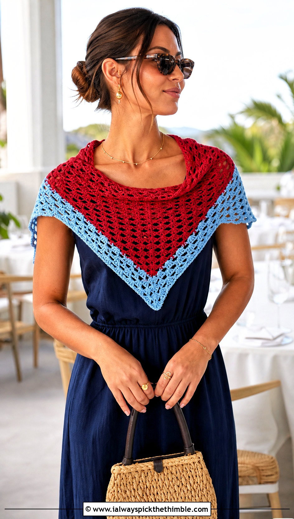 Two Tone Triangle Crochet Scarf With Midi Dress - 20 two tone crochet scarf outfit ideas