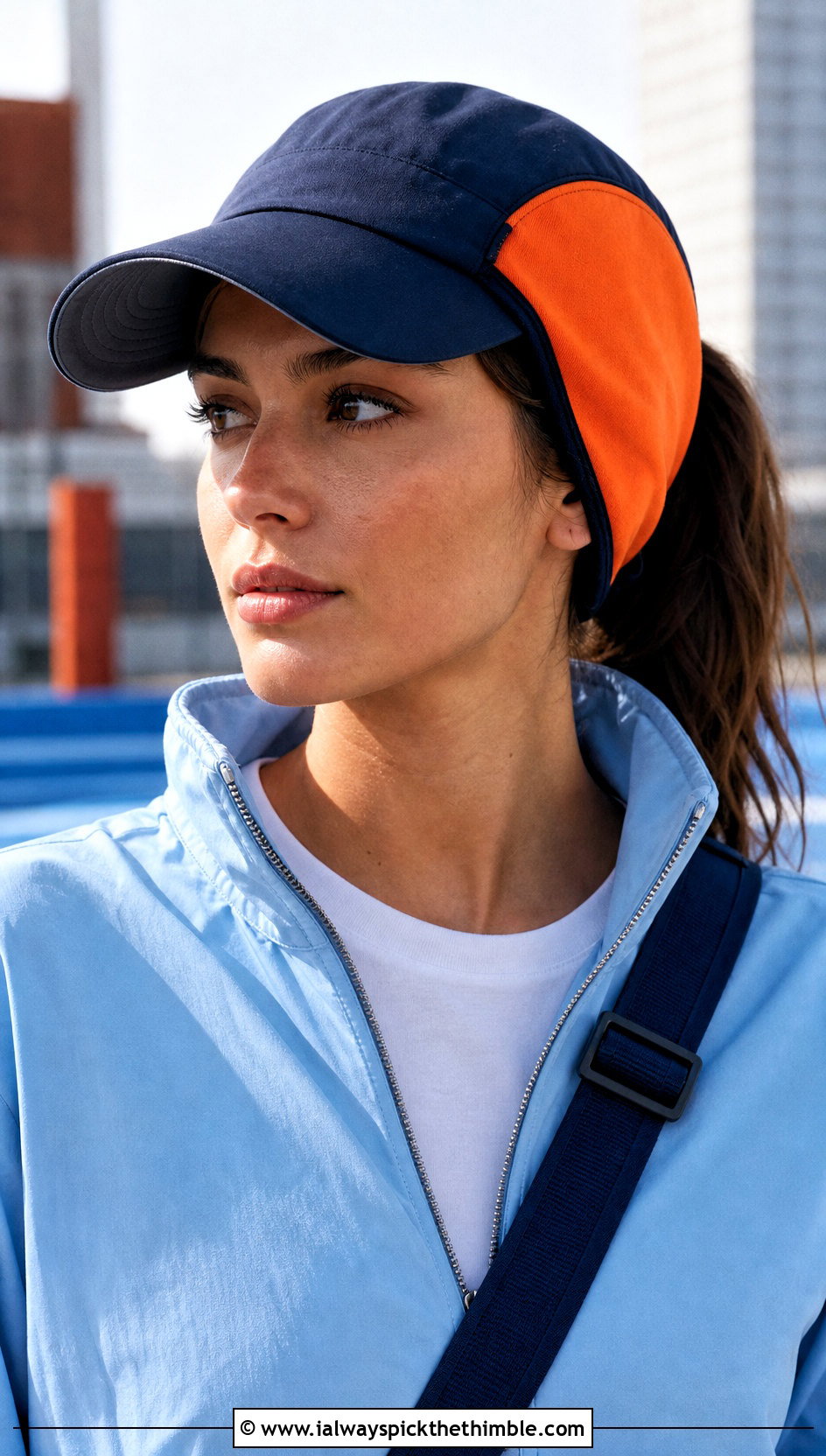 Two Tone Visor Wrap Baseball Hat Ear Warmer With Track Jacket - 20 Crochet Baseball Hat Ear Warmer outfit ideas
