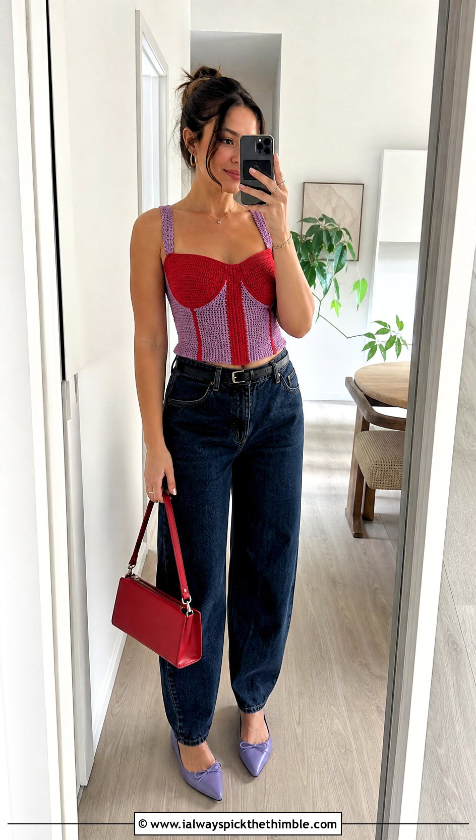 Two Toned Crochet Corset Top With Barrel Jeans - 20 Two Toned Crochet Top outfit ideas