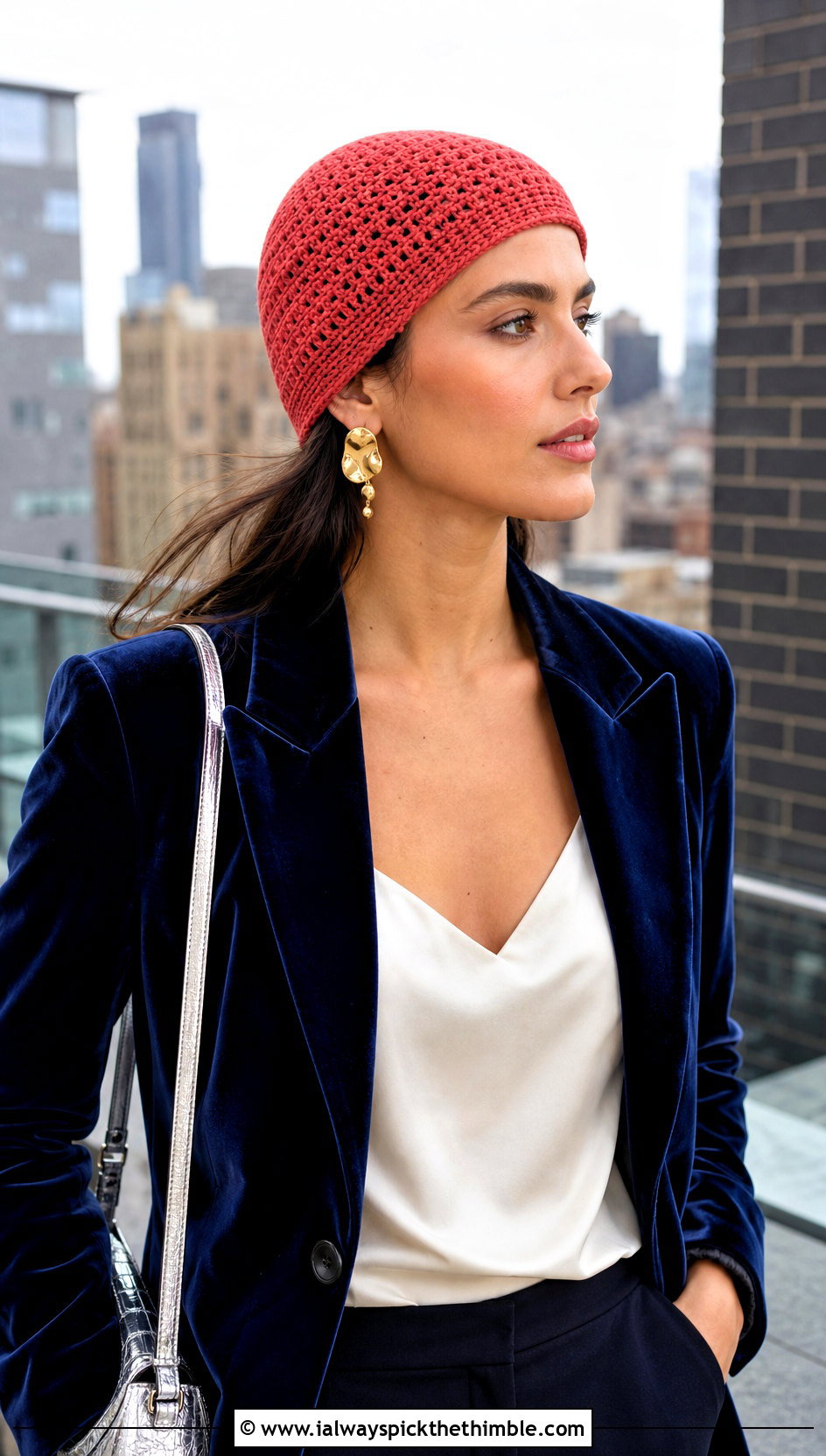 Uncuffed Highland Crochet Beanie With Evening Outfit - 15 highland crochet beanie outfit ideas