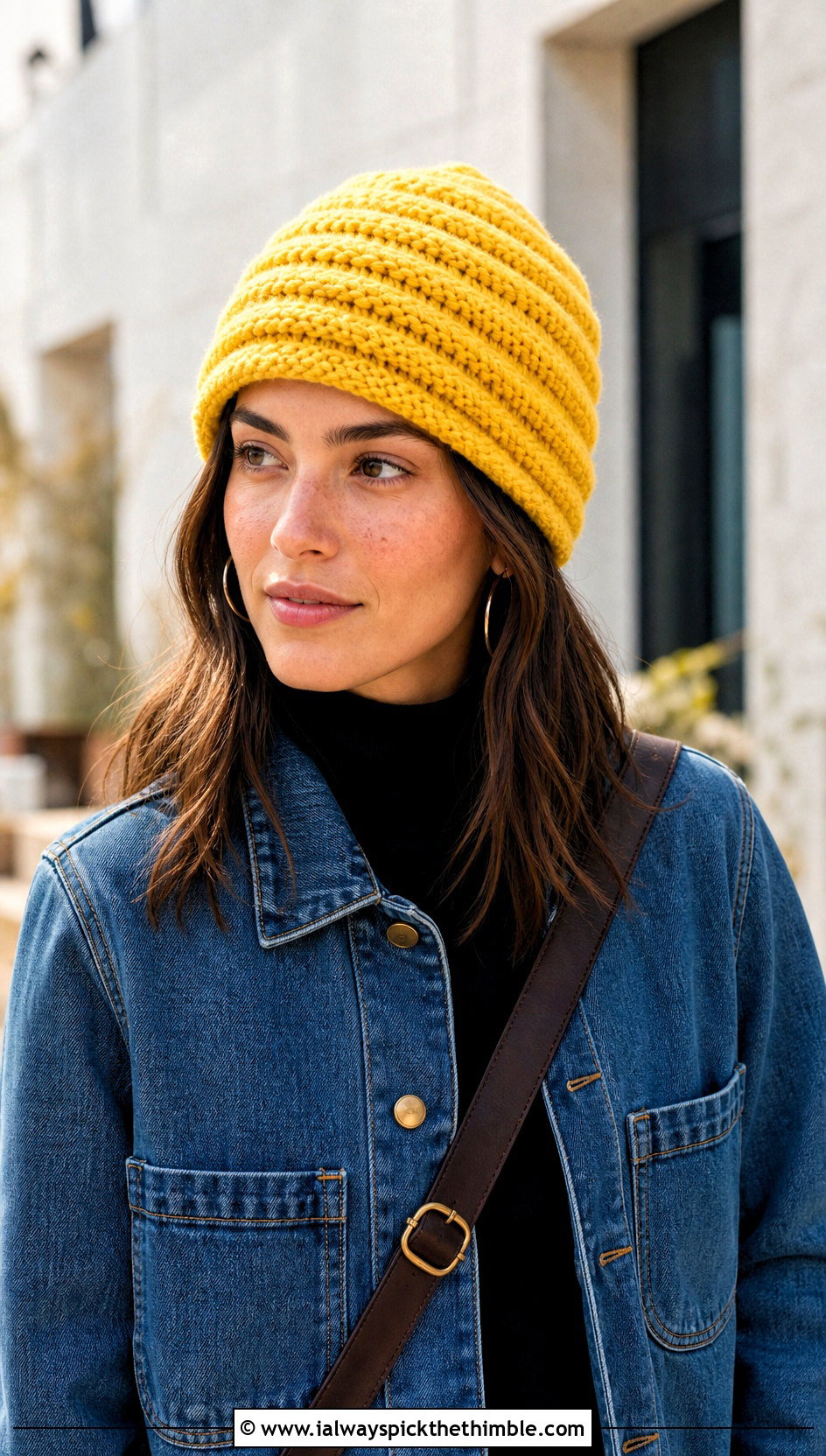 Uncuffed Mountain Ridge Crochet Beanie With Denim Chore Jacket - 15 Mountain Ridge Crochet Beanie outfit ideas
