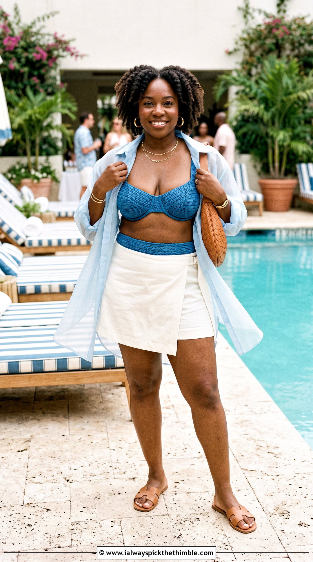 Underwire Crochet Bikini With Sheer Organza Shirt - 20 black women crochet swimwear outfit ideas