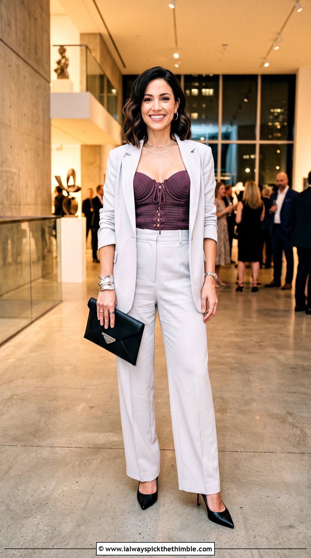 Underwire Style Crochet Cup Top With Trouser Suit - 25 crochet cups top outfit ideas