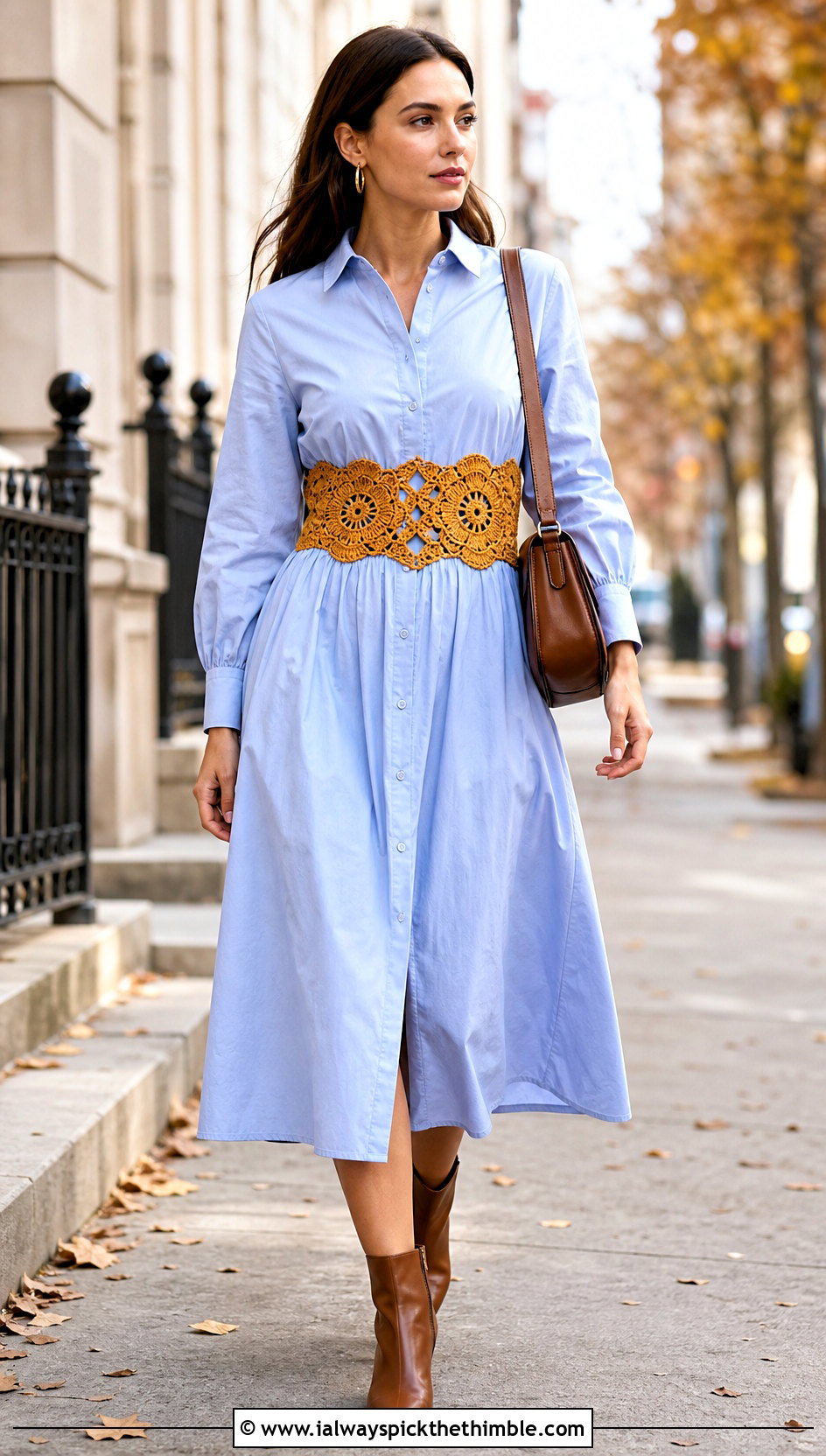 Upcycled Crochet Waist Panel Shirt Dress With Ankle Boots - 20 upcycle crochet clothes and outfit ideas