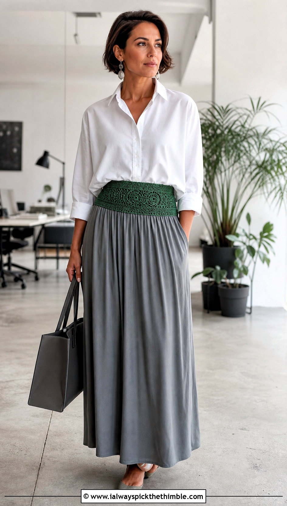 Upcycled Crochet Waistband Maxi Skirt With Poplin Shirt - 20 upcycle crochet clothes and outfit ideas
