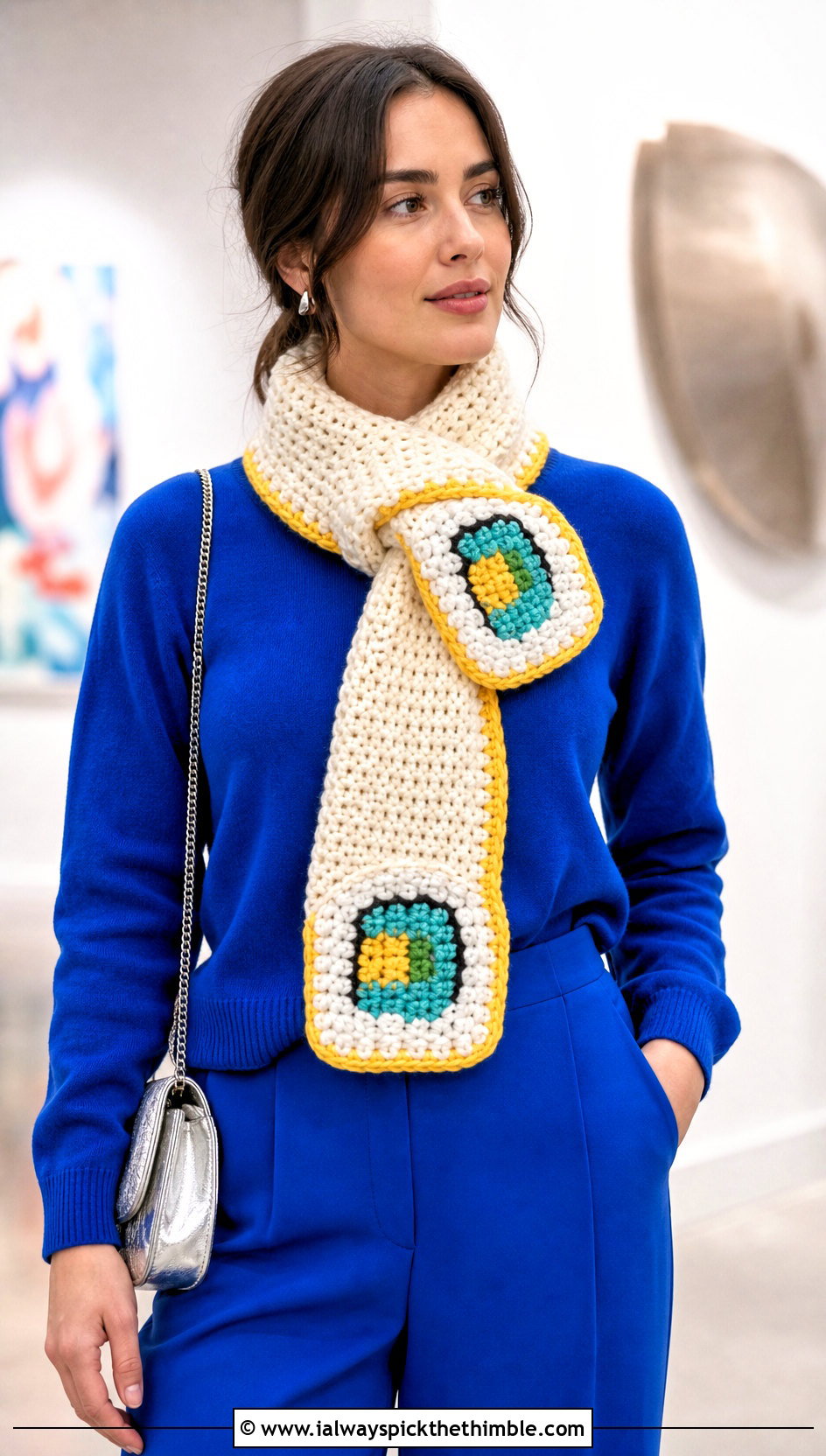 Uramaki Crochet Sushi Scarf With Monochrome Outfit - 20 crochet sushi scarf outfit ideas