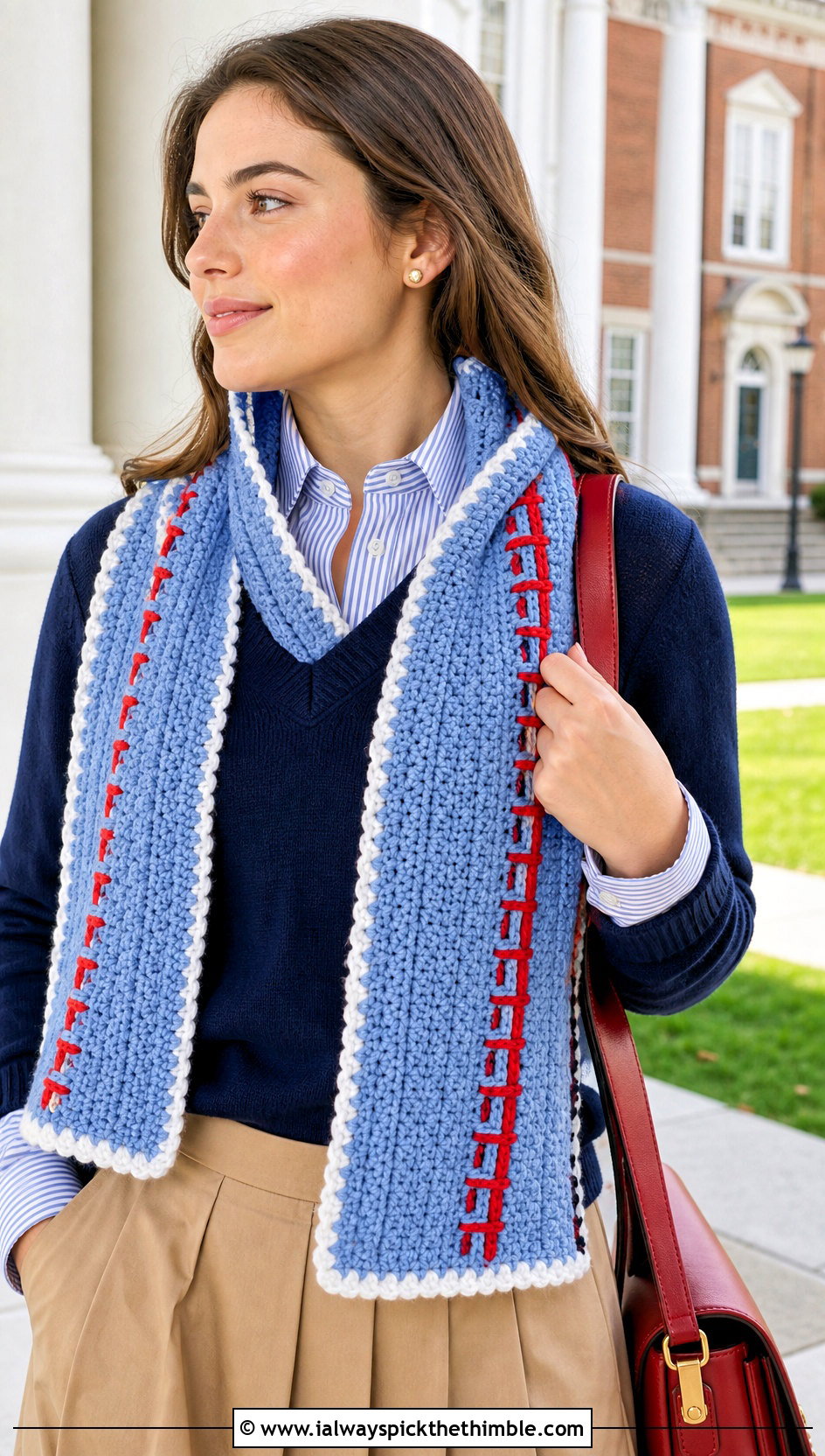 Utility Truck Crochet Scarf With Preppy Layers - 20 Crochet Truck Scarf outfit ideas