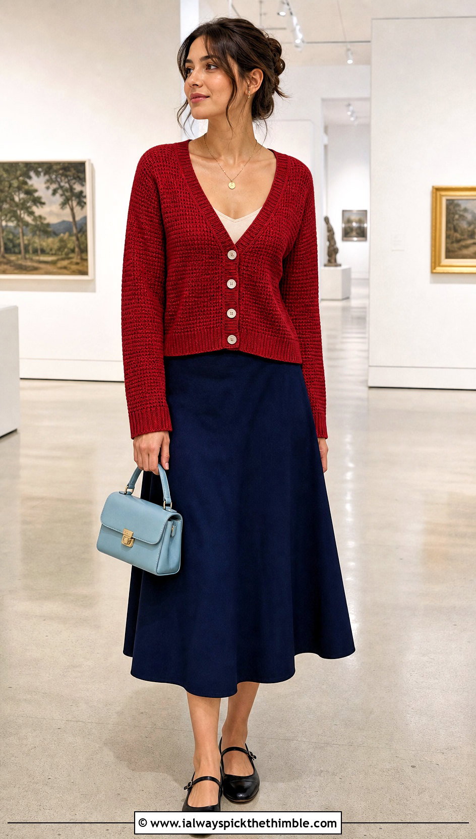 V Neck Button Front Tunisian Cardigan With A Line Skirt - 25 tunisian crochet cardigan outfit ideas