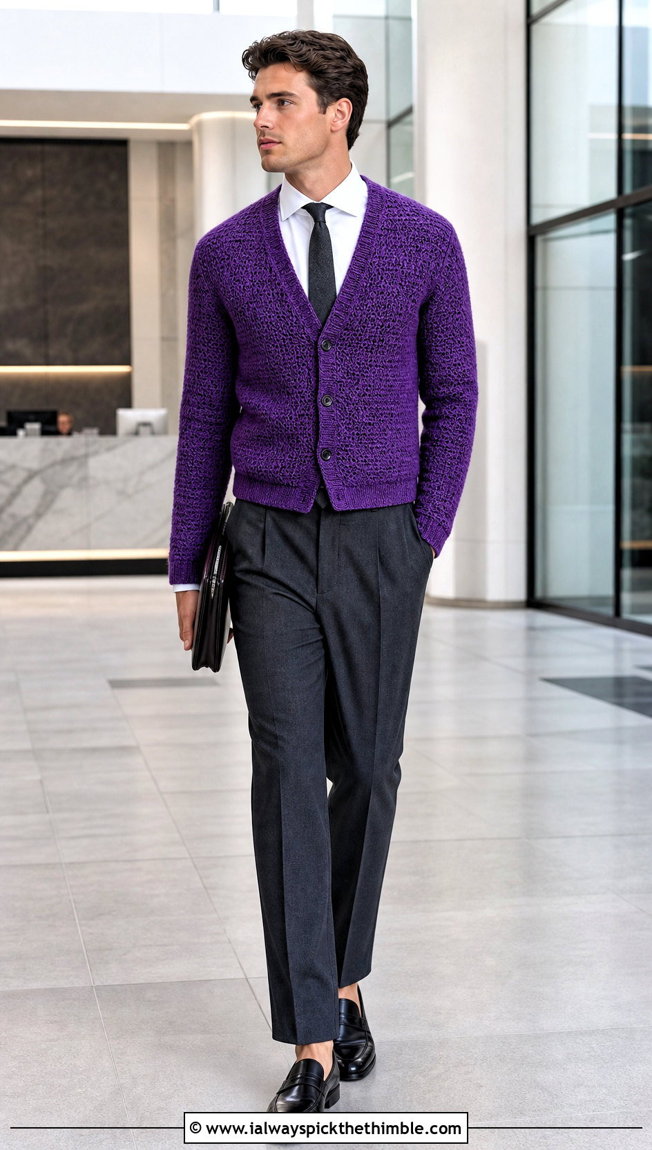 V Neck Crochet Cardigan With Shirt And Tie - 20 crochet man cardigan outfit ideas