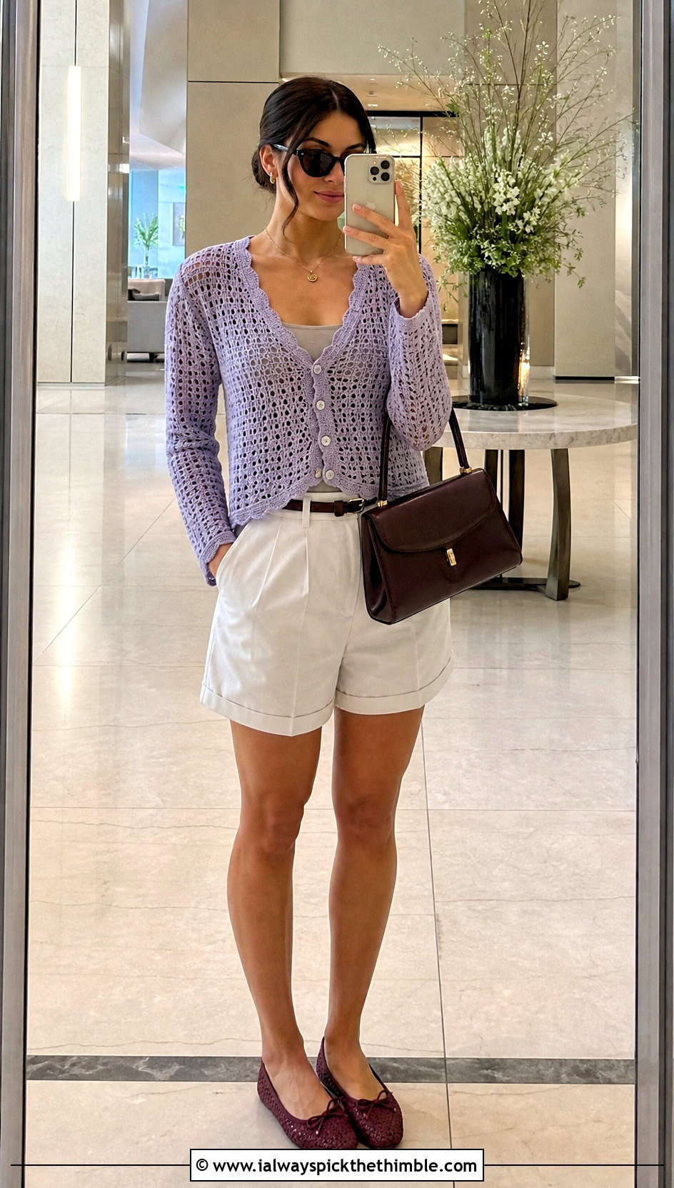 V Neck Crochet Cardigan With Tailored Shorts - 15 Mid Summer Crochet Cardigan outfit ideas