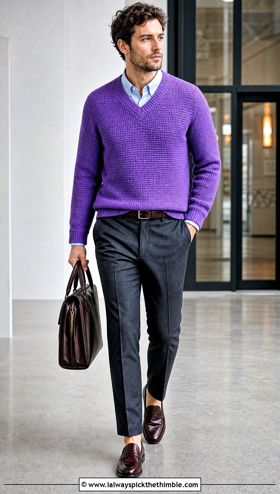 V Neck Crochet Jumper With Oxford Shirt - 25 men crochet jumper outfit ideas
