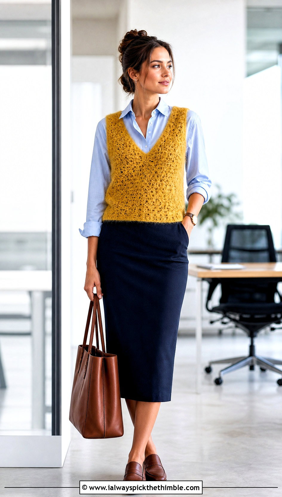 V Neck Crochet Mohair Tank Top Over An Oxford Shirt - 20 Crochet Mohair Tank Top outfit ideas