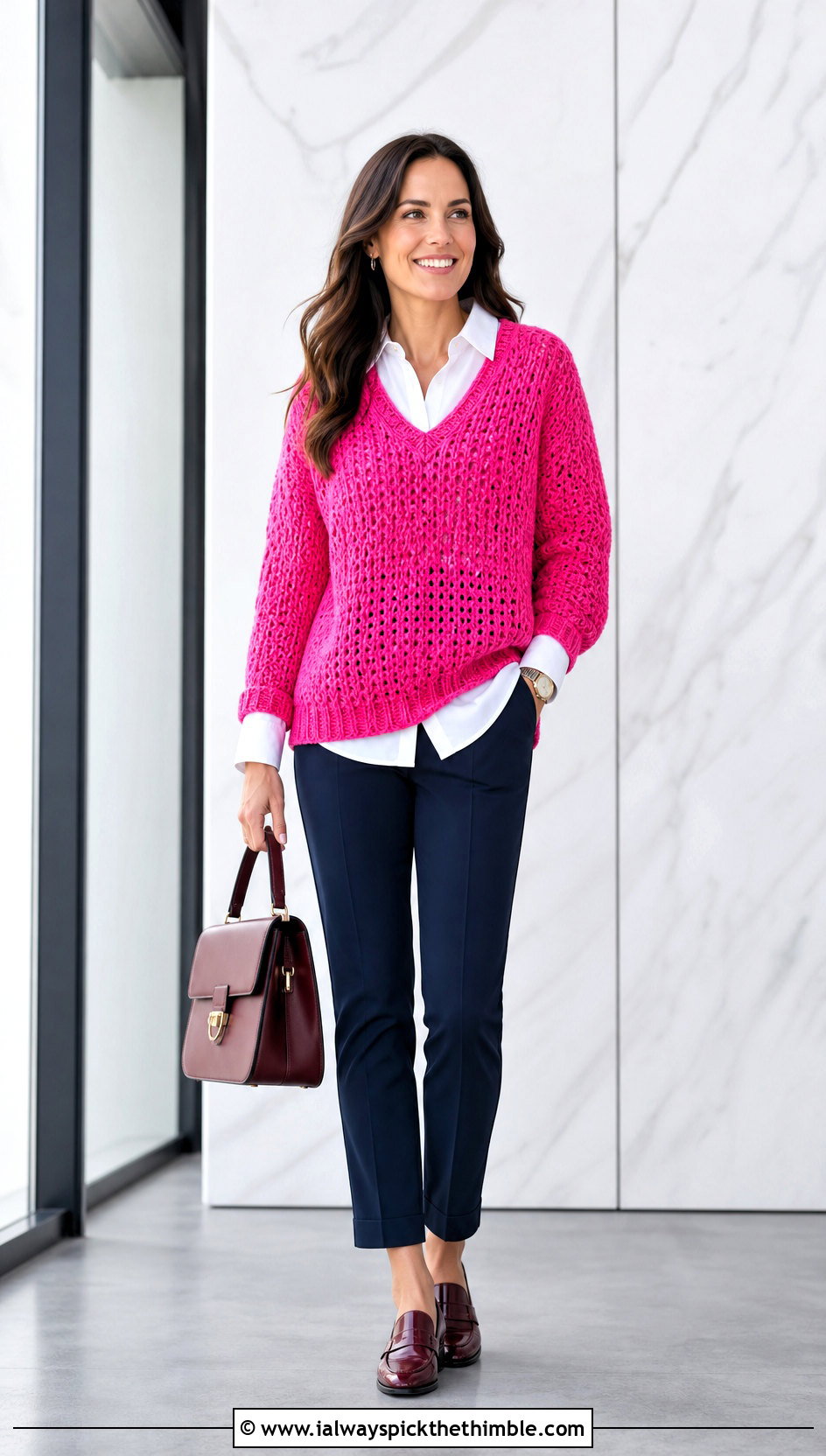 V Neck Crochet Oversize Sweater With White Shirt - 20 Crochet Oversize Sweater outfit ideas