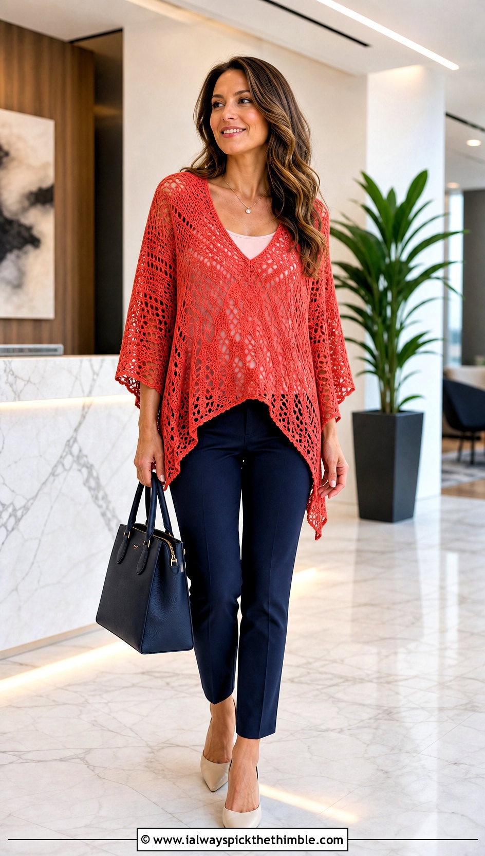 V Neck Crochet Poncho With Cigarette Pants - 25 easy crochet poncho outfit ideas