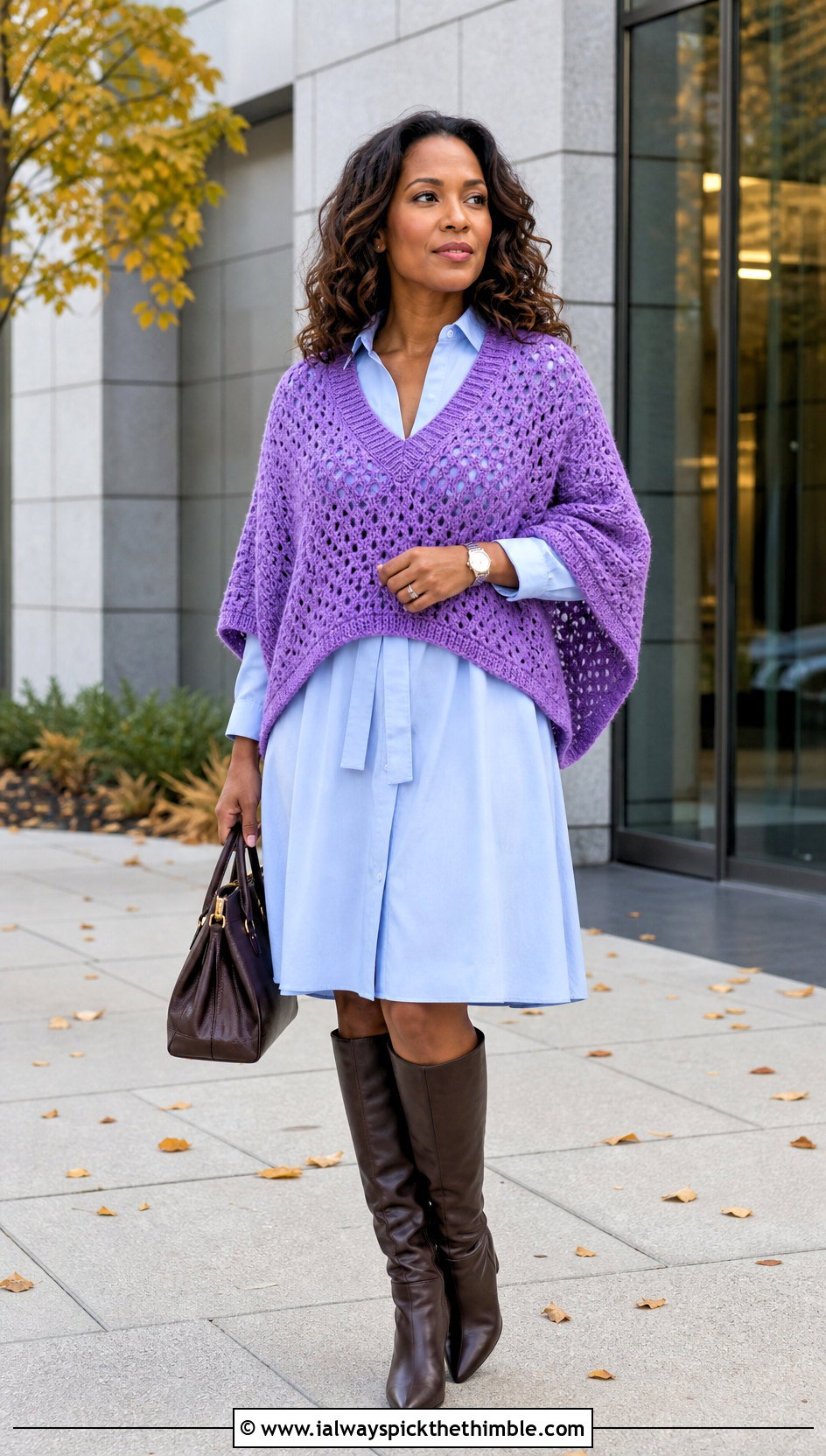 V Neck Crochet Poncho With Sleeves And Shirt Dress - 20 crochet poncho with sleeves outfit ideas